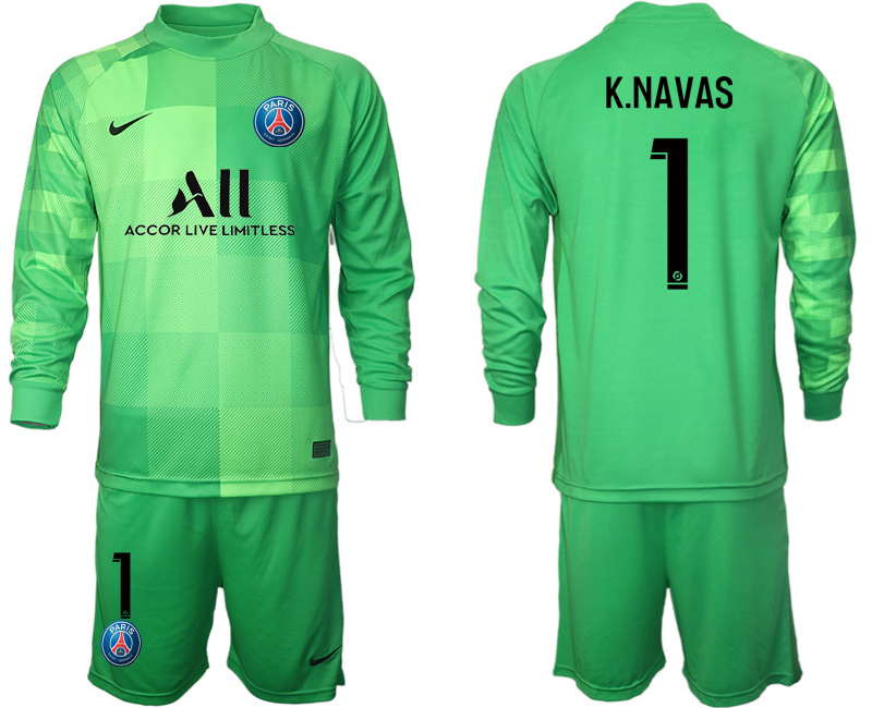 Men 2021-2022 Club Paris St German green goalkeeper Long Sleeve #1 Soccer Jersey